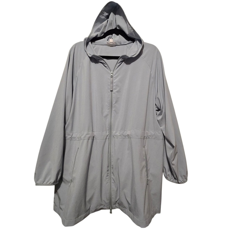 J Jill Fit Athletic Hooded Jacket Womens XL Blue Grey Pockets Stretch Athleisure